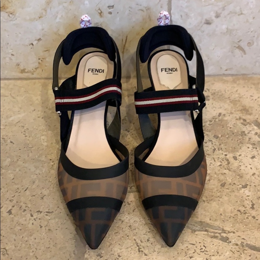 Fendi Colibri mesh FF kitten heel pumps 39.5